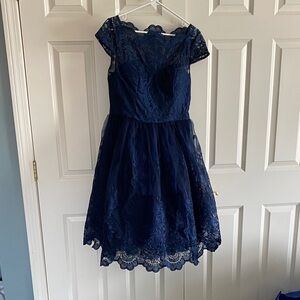 Chi Chi London Navy Lace Fit-and-Flare Dress